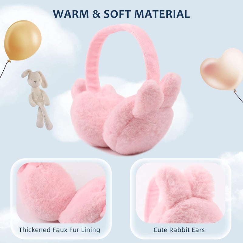 Peecabe Winter Kids Earmuffs Warm Girl Ear Muffs For Toddler Kid Children Earmuff with Cat Ears Girls Ear Warmer (Pink Bunny) - Image 3